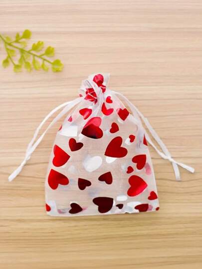 50 sacos de presente de malha em formato de coração com cordão, perfeitos para joias, cosméticos e presentes de Dia dos Namorados, adequados para Natal/Ano Novo
