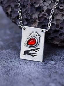 1 pieza Collar colgante rectangular con diseño de pájaro vintage y gemas falsas incrustadas, adecuado para uso casual, vacaciones, fiestas, como regalo de joyería personalizada para mujeres