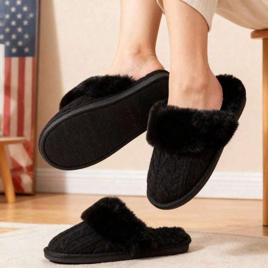 Scuff Slippers For Women, Extra Soft & Comfortable Winter House Shoes - màu đen - Xem 1