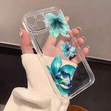Funda transparente para teléfono adecuada para varios modelos de  con patrón floral cian, incluyendo  16, para  11 Pro, para  13, para  15 PLUS, etc. - Colores mixtos - Ver 10