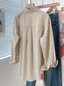 Women's Striped Button-Front Pocket Shirt, Casual Everyday Wear