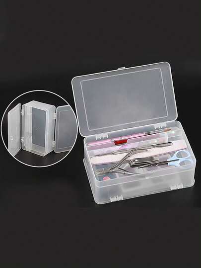 Double-Layer Nail Tool Storage Box, Large Capacity Organizer For Nail Tweezers Clipper Buffer Files Container