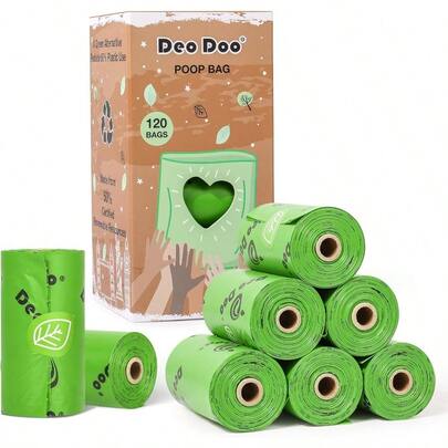 Dog Poo Bags  Poop Bags Recycle LeakProof 8 Rolls 120 Bags 9 * 13 Inch Green Doggy Waste Bags For Cat Little Unscented