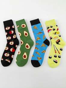 4 Paar Herren bunte Socken, mit lebendigen Lebensmittel-Prints, bequeme Freizeitsocken, europäischer und amerikanischer Straßen-Stil Knöchelsocken