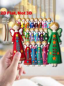 18pcs Colorful Angel Ornaments - 4.7 Inch Artificial Wood Flat 2D Angel Decorations With Star & Floral Patterns, Vibrant Pink Blue Green Red Golden White, Christmas Tree Toppers, Gift Tags, Party & Home Decorations, Christmas Angel Tree Topper, 2D Flat - Multicolor - View 5