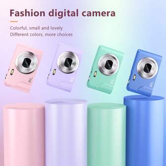 STUOGYUM Cámara digital 4800MP 1080P HD DC311, zoom digital 16X, cámara compacta mini con flash incorporado, enfoque automático y antivibración, pantalla de 2.4", tarjeta SD de 32G, batería de 700mAh, adecuada para principiantes, educación y juegos, compatible con fotografía, grabación de video y webcam, regalo ideal para Acción de Gracias y Año Nuevo