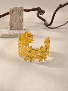 1 件时尚花朵链开口手链女士金色几何叶子手链夏季旅行派对生日礼物情人节、妈妈、母亲、母亲节、礼物