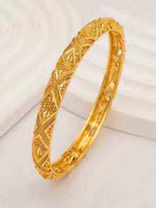 1pc 24K Gold Plated Copper Hollow Flower Totem Adjustable Bracelet For Women - Gold 125 - View 7