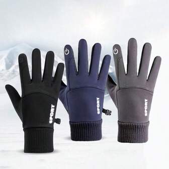 1 Pair Touchscreen Gloves, Warm Thermal Lined, Windproof, Water-Resistant For Men & Women, Suitable For Cycling, Driving, Motorcycle, Outdoor In Winter