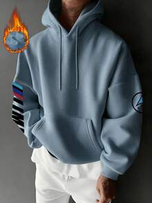 GRDR Men's Casual Loose Fit Car Graphic Thermal Lined Hoodie, Autumn/Winter - Baby Blue - View 3