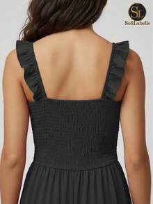 Women's Plus Size Long Dress, Three Marias Style, Elegant Evangelical Fashion, Party Dress, Sleeveless, Strapless, Ruffled, Dune - 黑色 - 查看 6