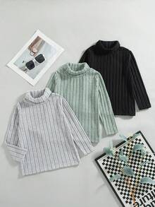 3pcs/Set Boys' Casual Solid Color Turtleneck Long Sleeve Tops, Regular Fit, Spring & Autumn - Mint Green - View 1