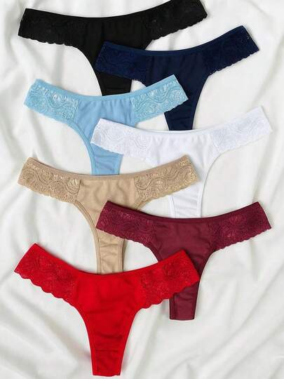 Kit 3 Calcinha Fio Dental de Renda Cores Sortidas Confortável e Sensual para o Dia a Dia Lingerie Moda Intima