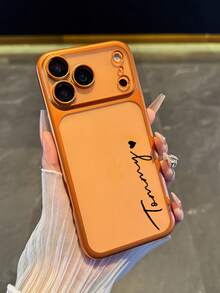 Personalized Custom Name Phone Case Compatible With IPhone 17 16 15 14 13 12 Pro Max Luxury Plating Hard Plastic Transparent Matte Camera Protection Cover 17 Pro Max Gifts For Christmas Days - Orange - View 3