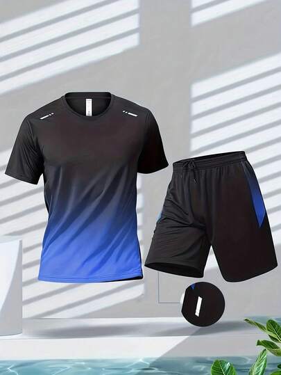 YINGHU Terno esportivo masculino estilo namorado para corrida, ciclismo, fitness, camiseta de seda gelada de manga curta respirável e roupa de basquete de secagem rápida, roupas de ginástica, terno atlético, agasalho, conjunto de shorts masculino estilo namorado, conjuntos de treino, roupas de duas peças masculinas estilo namorado
