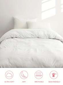 1件预洗棉质柔软被套，床上用品套装，现代可爱，四季皆宜，柔软透气，纽扣封口（1个被套，不含填充物），通过Oeko-Tex认证 - 白色 - 查看 6