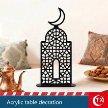 1pc Transparent Acrylic Desktop Decor With Star & Crescent Pattern, Featuring Arabic Calligraphy Hollow-Out Design, Ramadan Home Decoration, Perfect For Ramadan Family Gatherings, Festivals, Islamic Cultural Events, Gifts For Friends, Family, Arabic Culture Enthusiasts, Mosque Decor
