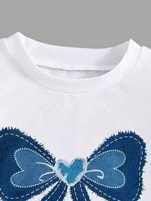 2pcs Tween Girl Bow Print Long Sleeve Top And Cargo Pants Set - White - View 3