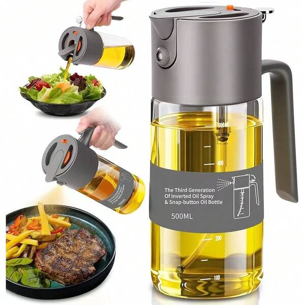 Pulverizador de óleo para cozinhar, dispensador de azeite de oliva grande e avançado 2025, pulverizador de azeite de oliva de vidro de 500 ml/17 oz, pulverizador uniforme 2 em 1 com controle de porção para cozinha, fritadeira a ar, salada