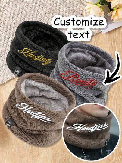 1pc Custom Printed Alphabet Logo Scarf, Personalized Name Scarf, Warm Neck Protection, High-Quality Winter Knitted Thick Cable Knit Scarf In Contrasting Colors, Warm And Windproof Neck Accessory, Suitable For Women's Daily Outings, Going Out With Friends,Vacay Vibe Au