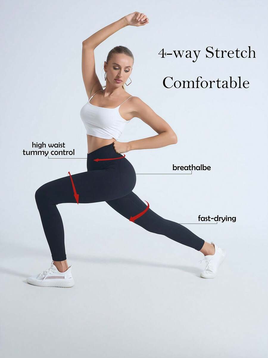 Premium Women's High Waist Shark Leggings - Sculpting Tummy Control With Distinctive Design - 黑色 - 查看 1