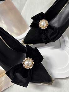 2pcs Black Bow Shoe Clips, Suitable For High Heels, Stilettos, Shoe Accessories, DIY Decorations - Black - View 5