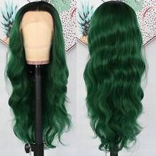 13X4 Purple Long Body Wave Lace Front Wig 26" Long Wavy Wigs Glueless Free Part 180% Density Violet Purple Wavy Hair With Adjustable Straps & Combs Heat Resistant Loose Wave Synthetic Hair Replacement Wigs For Women Perfect For Daily Wear Parties - Ombre Green - 查看 6