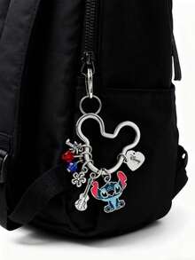 1pc Stitch Themed Stainless Steel Keychain, Alloy Pendant Cartoon Accessory, Friendship Gift, Christmas Gift - Multicolor - View 11