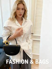 Niche Design Women's Handbag, Fashionable Retro High-Quality Textured Messenger Bag, Solid Color Versatile Underarm Saddle Bag, For Travel, Commuting - Black - View 2