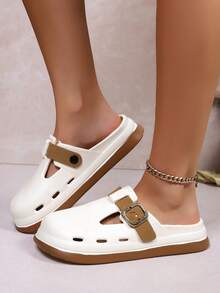 Sandales plates confortables pour femmes, réglables avec boucle, semelle souple et respirante, antidérapantes, convenant pour la plage, la salle de bain, les tenues décontractées, les voyages, la mode de rue quotidienne - Blanc - Voir 6