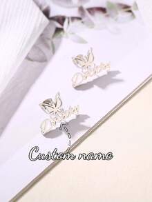 个性化自然光奢华风格字母耳环，定制哑光名字耳环，不锈钢优雅手工名字耳环，生日饰品，派对礼物，感恩节圣诞节礼物，母亲节礼物 - 銀色耳環不打砂 - 查看 5