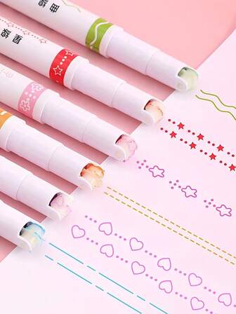6 Sets Curve Design Markers, Lace Pens, Wavy Line Highlighters, DIY Outline Pens, Suitable For Handbook Design, Note-Taking, Drawing, And Professional Highlighting. Applicable For Office, School, Personal Planners, Creative Workshops, And Art Projects. Functional Writing Instruments For Diverse Users, Including Educators, Students, And Professionals.