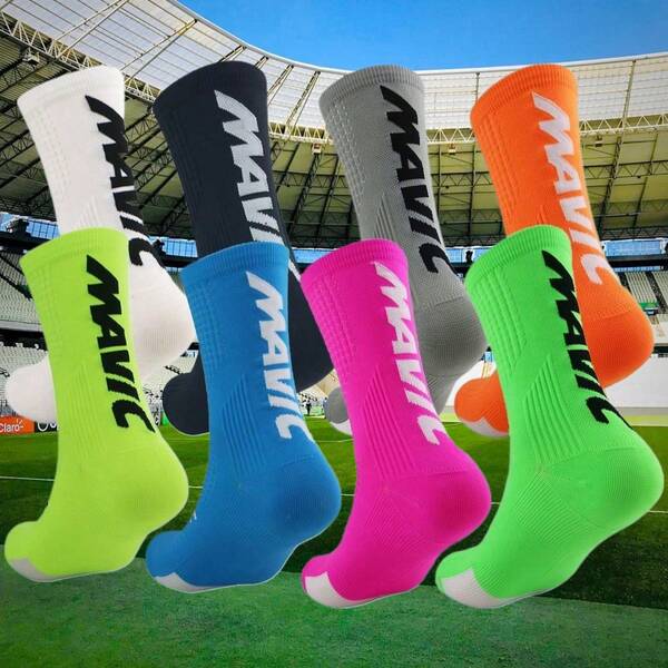 1/2/3/7 Pairs Multi-Color Sports Crew Socks For Men & Women, Volleyball, Basketball, Fitness, Cycling, High Elastic Breathable Moisture-Wicking Letter Sports Socks