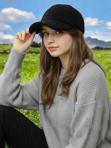 Classic Autumn/Winter New Solid Color Hat, Faux Lambswool Fashionable Baseball Cap, Unisex Versatile Korean Style, Face-Slimming, Stylish Casual Party Street Polyester Fleece Decoration Cap