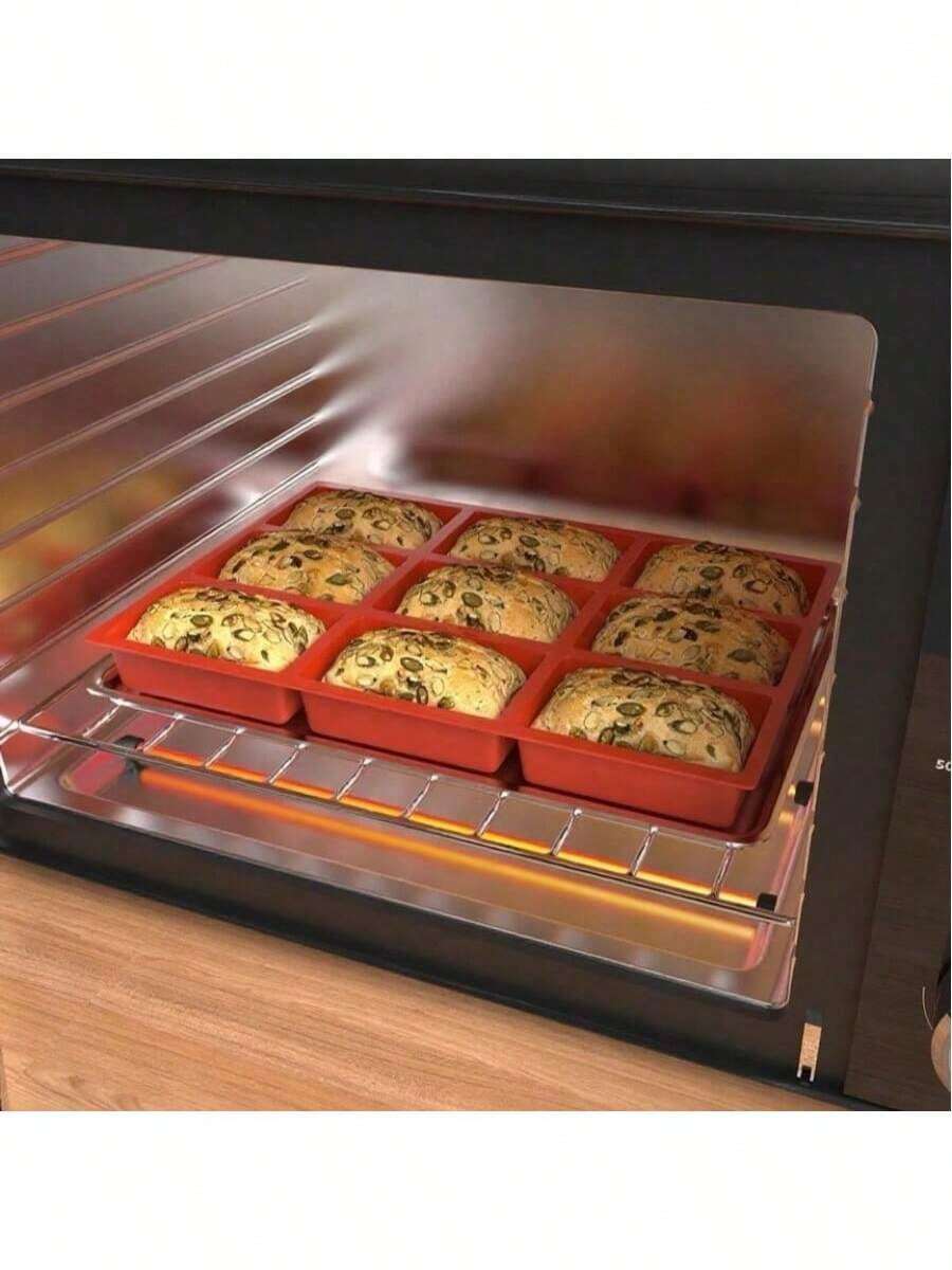 1 Molde de pan mini de silicona, molde de hornear de silicona, bandeja de pan mini antiadherente, molde de hornear de pan de silicona de 9 cavidades, apto para pan mini, pasteles, brownies, molde de hornear resistente al calor hecho a mano, perfecto para fiestas de cumpleaños - Molde de silicona rectangular, también apto para la fabricación de jabón hecho a mano y esencial para postres y desayunos - Rojo - Ver 1