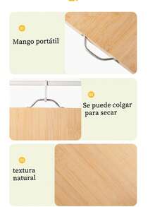 La tabla de cortar de 28 x 38 cm está hecha de bambú orgánico natural y madera tres en uno, con mango para colgar, mano de obra exquisita, no dañará la hoja, fácil de limpiar, dureza de alta densidad, adecuada para la preparación de alimentos. - Amarillo Mostaza - Ver 8