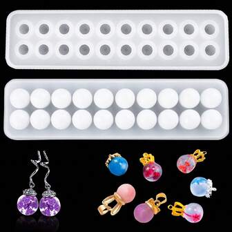 20pcs Resin Mold, Silicone Mold With 20 Beads, Crystal Ball Epoxy Resin Casting Mold, Jewelry Making Mold For DIY Pendant Necklace Earrings Bracelet Ring