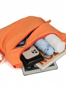 时尚休闲单肩斜挎包，大容量大学生通勤收纳背包 - 橘色 - 查看 4