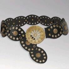 1-Piece Western Cowboy Bohemian Punk Belt Personalized Fashion Accessories Women's Hollow Flower Buckle Ellipse Cake Belt Decoration Bohemian Belt Dress Accessories Suitable For Daily Commuting And Versatile Matching, Friend Gatherings, Vacation Dinners, Dances, Parties, Music Festivals Wearing Matching, Giving Gifts To Friends, Family, Mothers, Girlfriends, Birthdays, Valentine's Day Gifts, Mother's Day Gifts - Brown - View 4