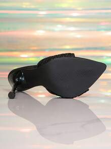 Women's High Heel Sandals With Bowknot , Mesh Breathable Thin Heel, Minimalist Black Slide Sandals