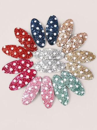 8个装女士闪亮波点椭圆形BB发夹，时尚可爱简约百搭发饰，适合日常、通勤、派对、假日等场合，可作发夹、发卡等。