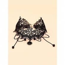 1pc Black Crown Pendant Choker, Gothic Lace Necklace Collar Choker - màu đen - Xem 3