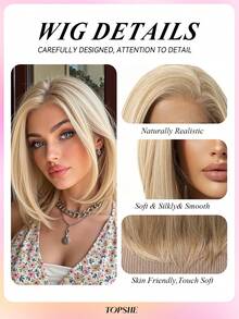 [Velvet Locks]New 13*4 Glueless Front Lace 13 Inch Coffee Brown Short Straight Wig, Fashionable Women No Bangs, Pre-Trimmed, Heat-Resistant Synthetic Hair, Soft And Smooth, Suitable For Beginners Daily Wear, Y2K Style, Party, Cosplay, Dance, Travel, Festival - 金色 - 查看 7
