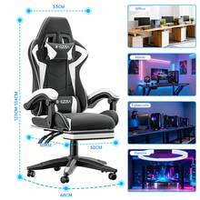GartistGo Height Adjustable Gaming Chair With Footrest And Lumbar Cushion - Black and White - View 4