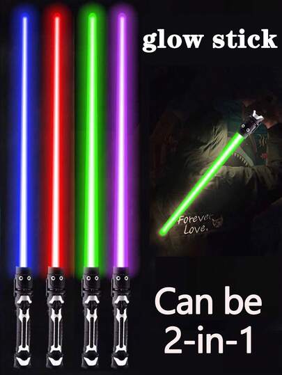 1pc Random Color Retractable Glow Stick, 2-In-1 Christmas Decoration Flashing Glow Stick, Stress Relief Toy Retractable Sword (Batteries Not Included), Some Parts Color Random, Game