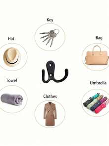 15个/包，5个双钩+10个螺丝，衣钩/墙钩，重型金属双钩，易于安装，适用于悬挂衣物、毛巾、钥匙、外套等，安装简便，非常适合卧室和浴室，优雅的房间装饰，家居收纳 - 黑色 - 查看 8