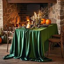 1pc Elegant Dark Green Satin Christmas Tablecloth, Rectangular Washable Reusable Tablecloth With High-Quality Polyester Satin Texture, Suitable For Weddings, Birthdays, Restaurants, Home Gatherings, Outdoor Parties, Christmas Party Table Covers - 墨綠色 - 查看 12