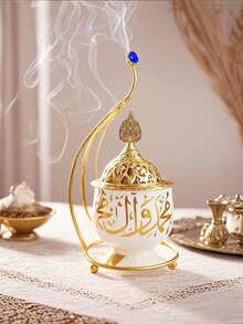 1pc Minimalist Iron & Ceramic Incense Burner, Bahuur Incense Holder, Home Fragrance, Suitable For Home Decor, Bedroom, Living Room, Office, Yoga Space And Parties, Creates An Elegant Ambiance. - Multicolor - View 6