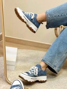 Low-Top Canvas Sneakers With Thick Soles, Women's Platform Sneakers, Made Of Washable Denim, Ideal For Casual And Contemporary Looks. Estimated Delivery: 2-5 Business Days (Peninsula). - 淺藍色 - 查看 4