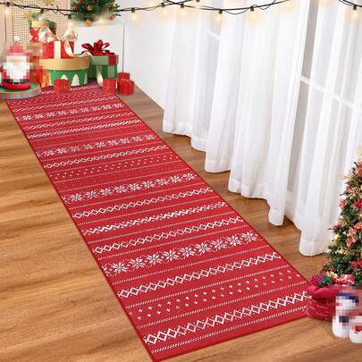 Christmas Area Rug Boho Area Rug For Entryway Bohemian Christmas Doormat Non-Slip Kitchen Rug Washable Floor Cover For Living Room Bedroom, Red Boho,  60*230cm